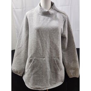 Soft Surroundings Womens Sweater M Gray Quilted Varenna Pullover Relaxed Fit